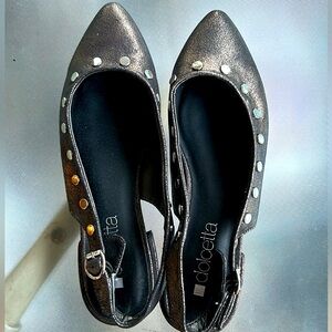 Dolcetta Women’s Stella‎ Sling-Back Flat - Gray Size 6 Studded Metallic
